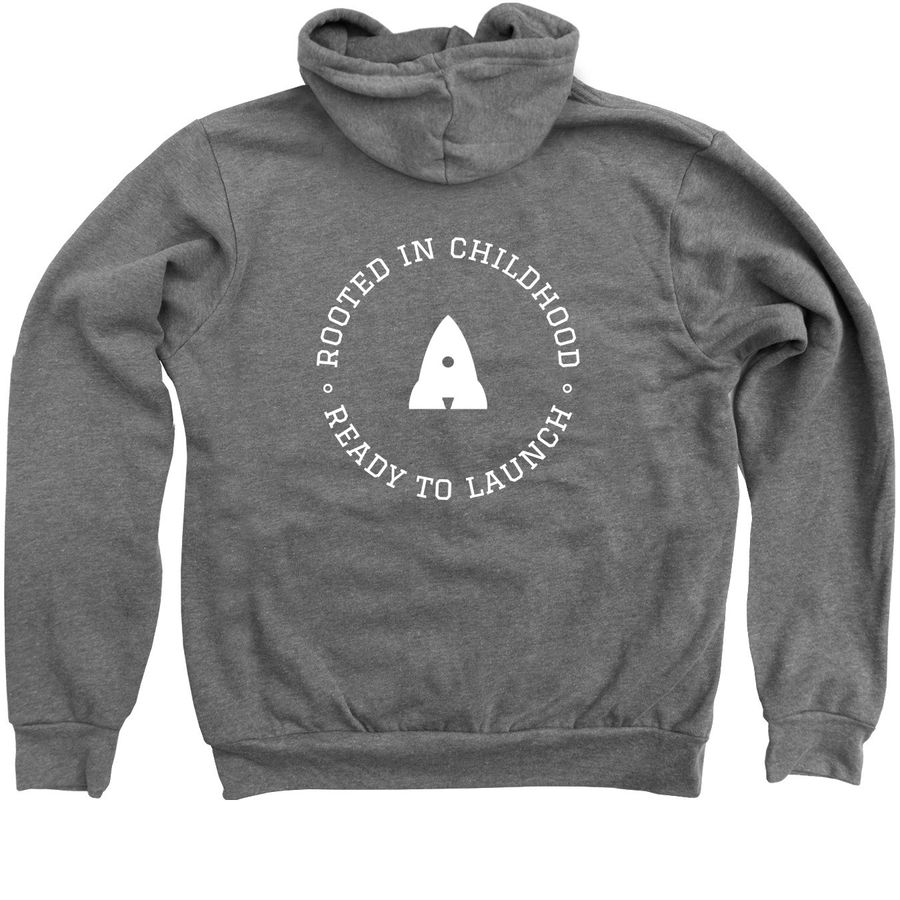 New Lapel logo, a Deep Heather Zip Up Hoodie (back-view)