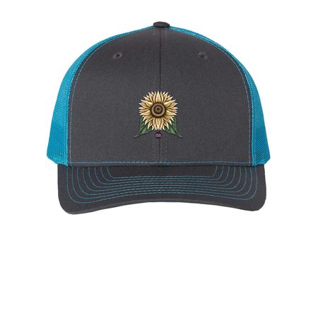 Sunflower Hats, a Charcoal/ Neon Blue Printed Snapback Trucker Cap