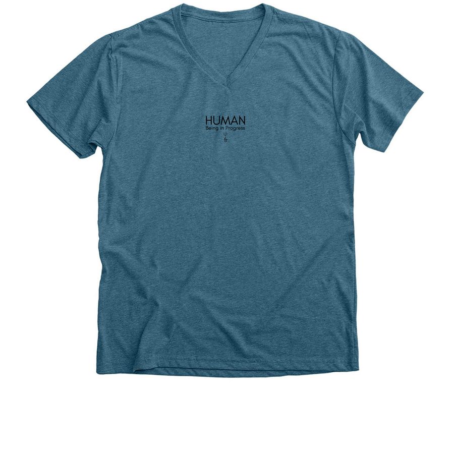 Human Being in Progress, a Heather Deep Teal Premium V-Neck Tee