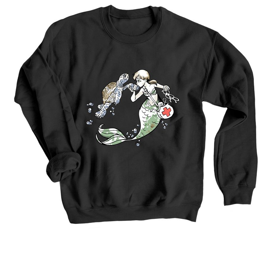 Mermaid, a Black Crewneck Sweatshirt