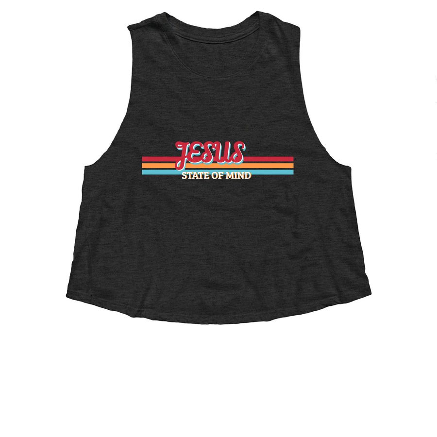 Jesus State of Mind, a Dark Grey Heather Women?s Cropped Racerback Tank