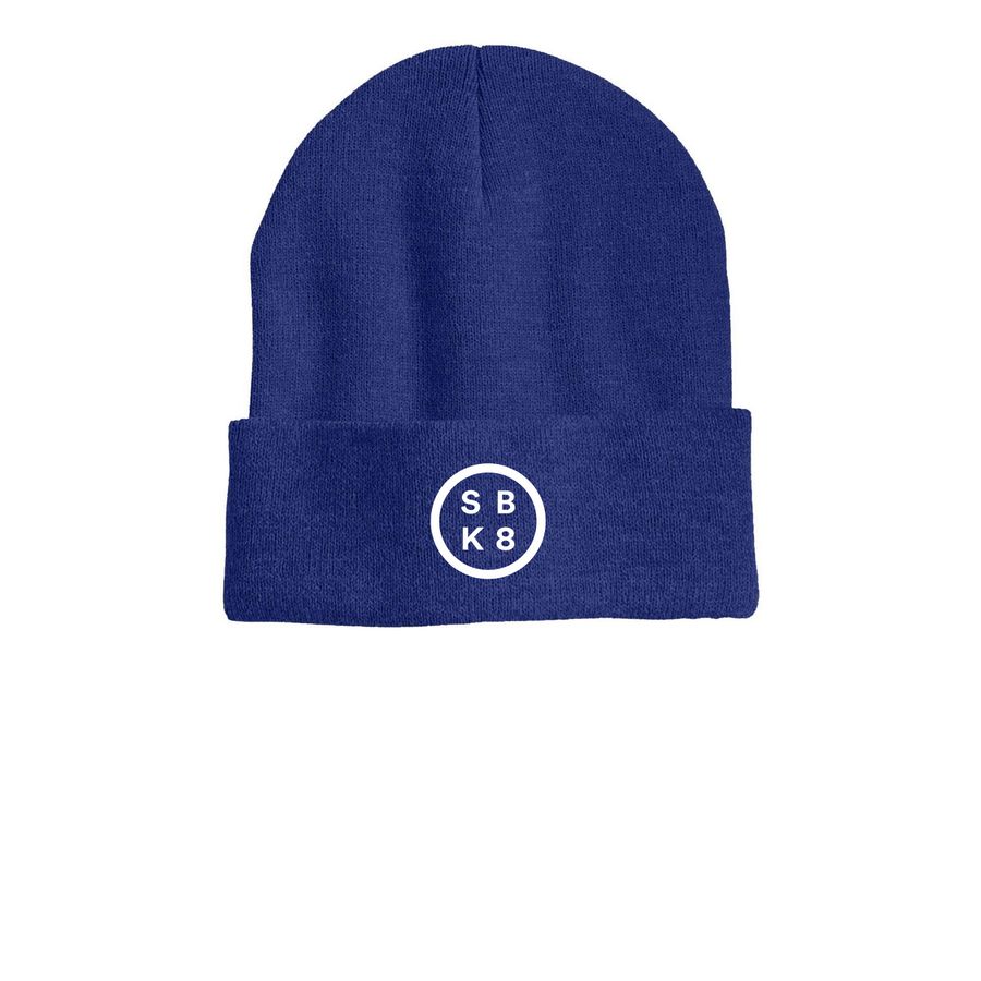 Salmon Bay Beanie, a Heather Dark Royal Printed Cuffed Beanie