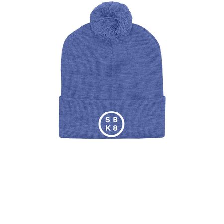 Salmon Bay Beanie, a Heather Dark Royal Printed Pom-Pom Beanie