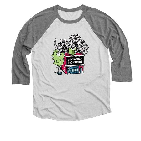 Leviathan Bookstore, a Premium Heather and Heather White 3/4 Sleeve Baseball Tee