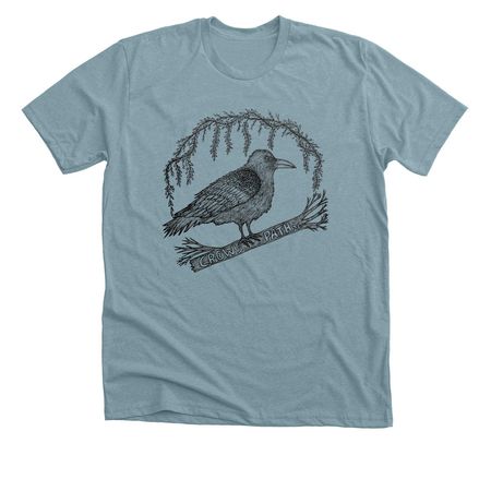Crow on a log, a Heather Blue Lagoon Premium Unisex Tee
