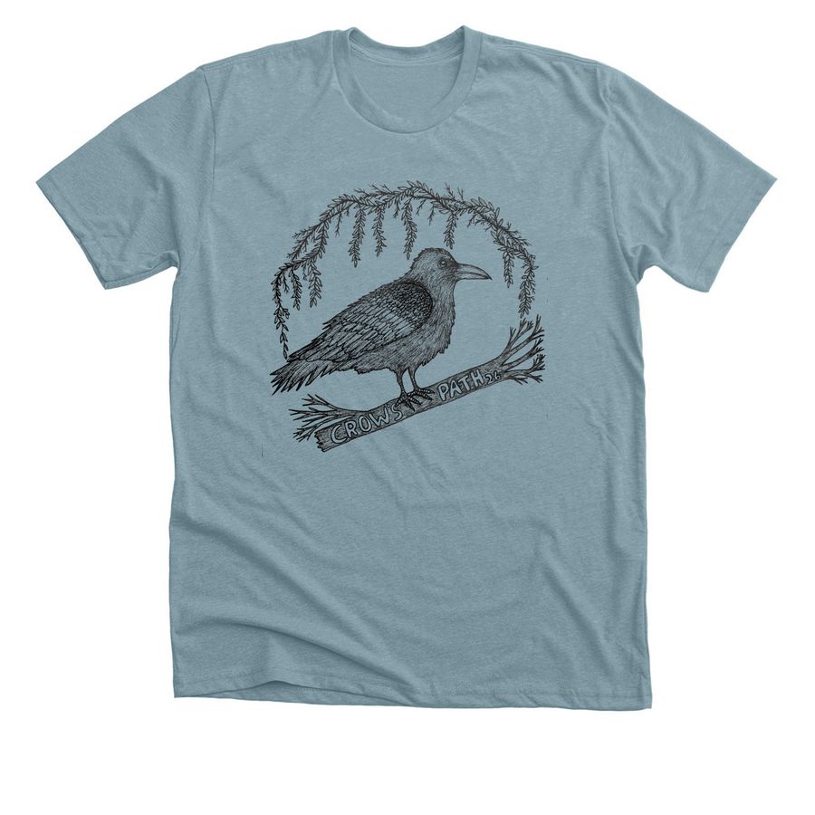 Crow on a log, a Heather Blue Lagoon Premium Unisex Tee