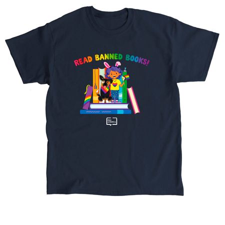 Read Banned Books!, a Navy Classic Unisex Tee