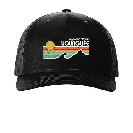 Young Life San Diego Central, a Black Printed Five-Panel Trucker Cap