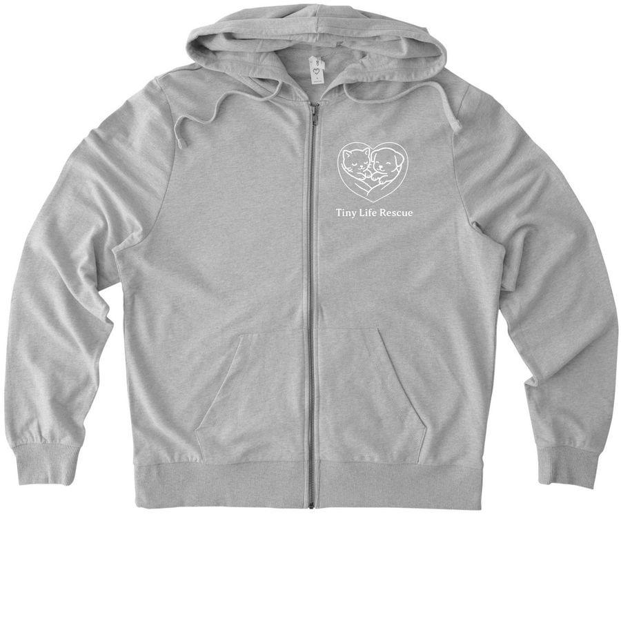 Tiny Life Rescue Logo - Hoodies, a Granite Grey Heather Allmade Organic French Terry Zip Up Hoodie