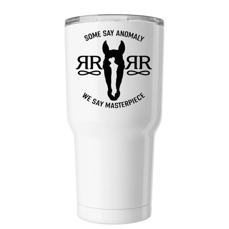 October Tumbler - Black, a White Insulated Tumbler (back-view)