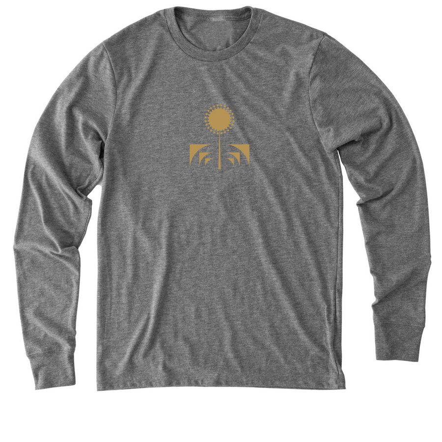 TDK Logo on Front, TDK Name on Back, a Aluminum Grey Allmade Eco Triblend Long Sleeve Tee