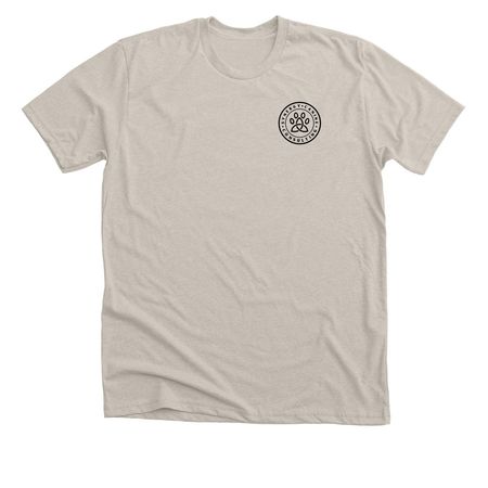 God Above Me. Dogs Beside Me., a Heather Dust Premium Unisex Tee (back-view)