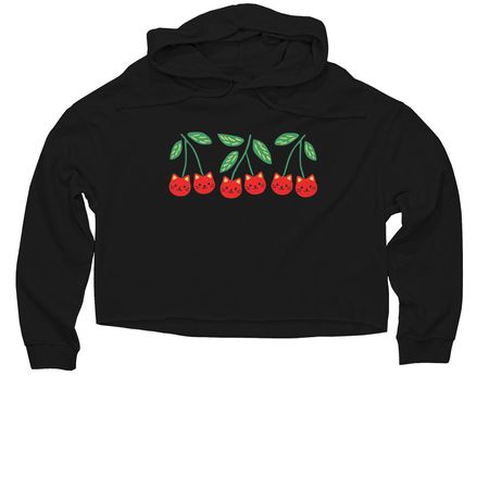 Cherry cats!, a Black Women?s Lightweight Cropped Hoodie