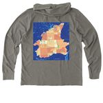 FOTR Watershed Map - White Logo, a Driftwood Grey Allmade Organic Cotton Mineral Dye Hoodie Tee (back-view)