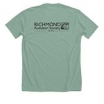 RAS - small color logo, a Heather Dusty Blue Premium Unisex Tee (back-view)