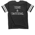 Tiny & Tactical (Youth & Adult), a Vintage Smoke / White Football Jersey Tee (back-view)