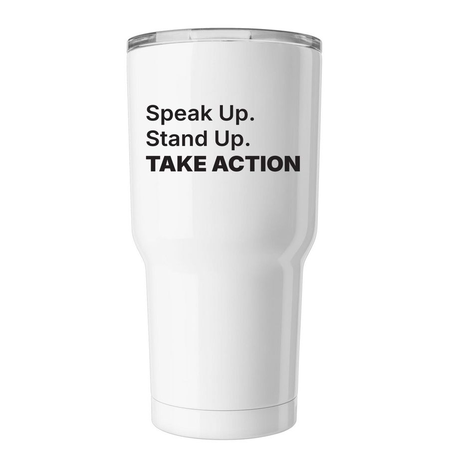 MFSA Tumbler, a White Insulated Tumbler (back-view)