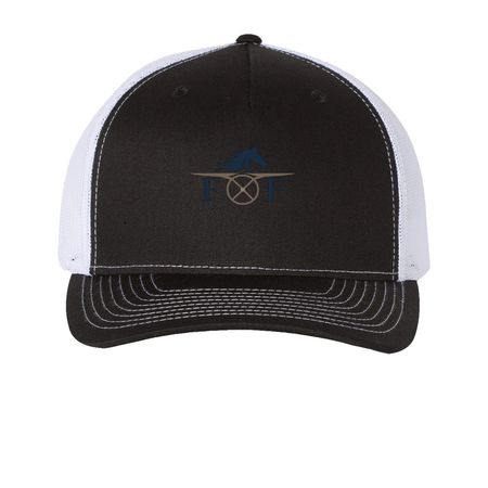 Logo Trucker Hat, a Black/ White Printed Five-Panel Trucker Cap
