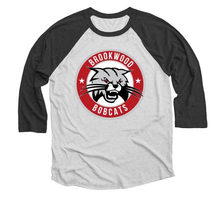 Brookwood Bobcats Spirit Wear 2, a Black and Heather White 3/4 Sleeve Baseball Tee