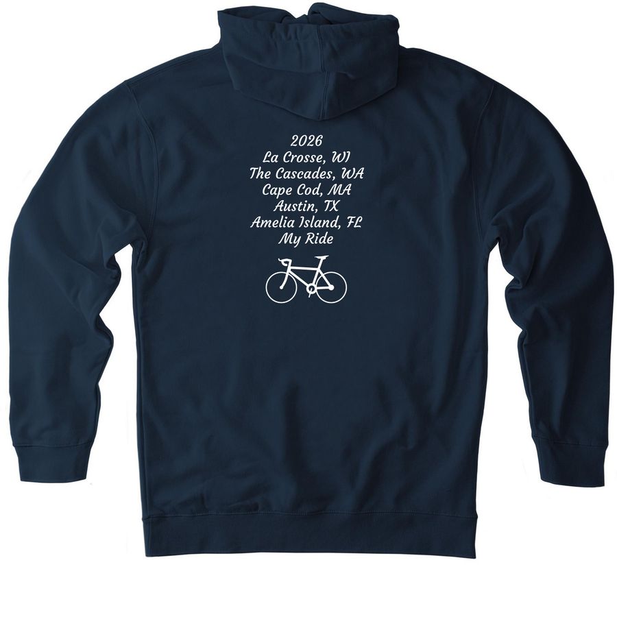 '26 Ride Destinations (2-sided), a Navy Heavyweight Pullover Hoodie