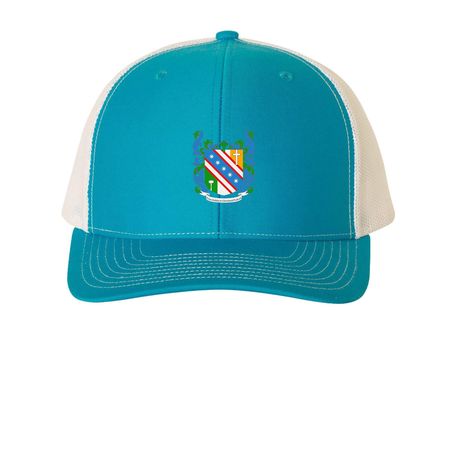 Logo Hats, a Cyan/ White Printed Snapback Trucker Cap