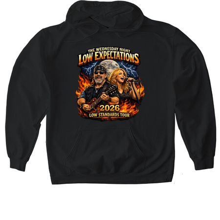 The Wednesday Night Low Expectations, a Black Gildan Softstyle Pullover Hoodie