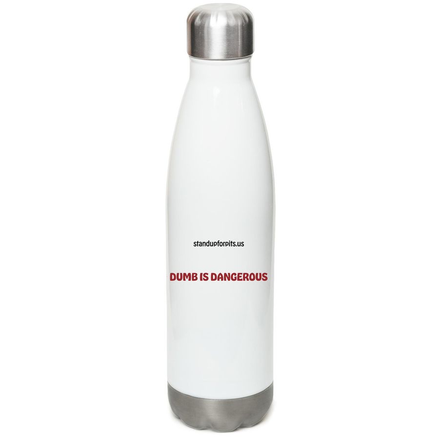 Educate water bottle, a White Stainless Steel Water Bottle (back-view)