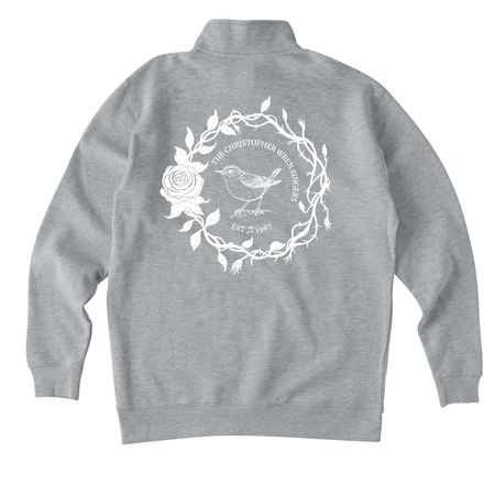 ?The Barbara Allen? (Apparel), a Grey Heather Midweight Quarter Zip Pullover (back-view)