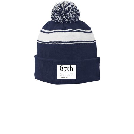 1st Edition Cold Weather Gear, a True Navy/ White Printed Stripe Pom-Pom Beanie