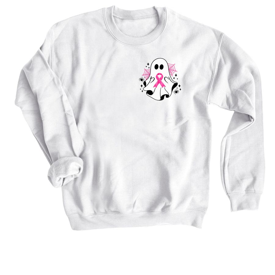 Breast Cancer Awareness Ghost Sweatshirt, a White Crewneck Sweatshirt