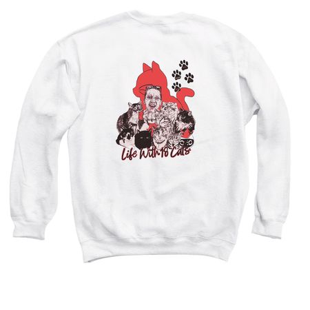 LifeWith18Cats GM Collection, a White Crewneck Sweatshirt