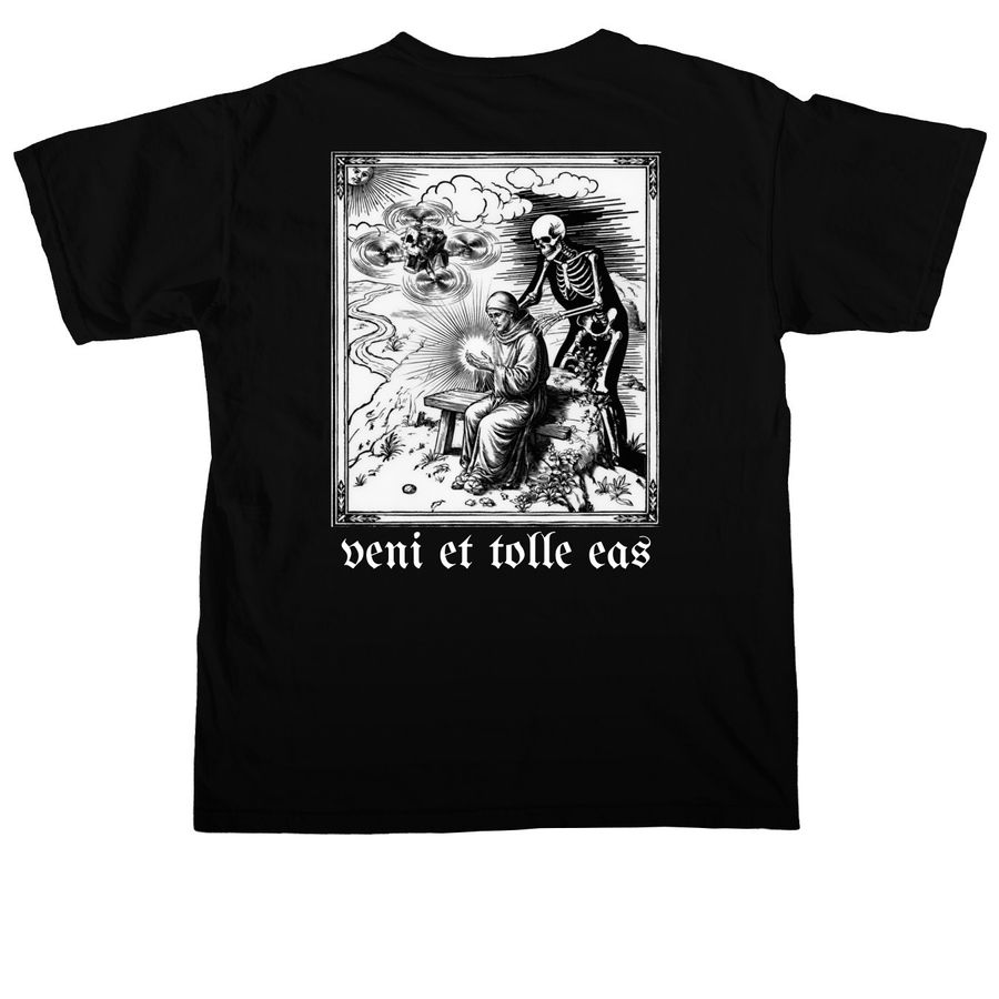 Turn on, Tune in, Drop out., a Black Comfort Colors Unisex Tee (back-view)