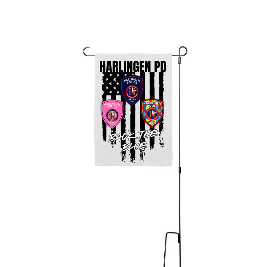 Harlingen Police Support Sign, a White 12" x 18" Yard Flag with Stake