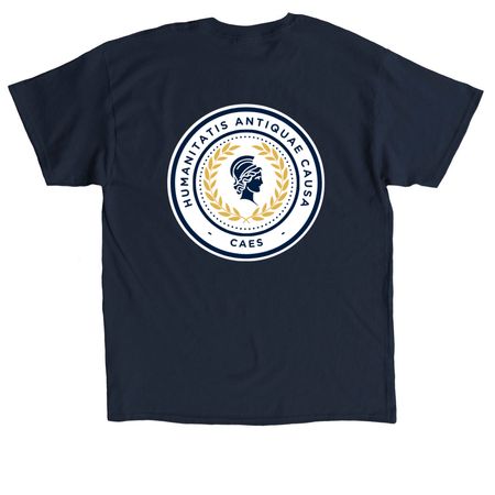 CAES Institute T-shirt, a Navy Classic Unisex Tee (back-view)
