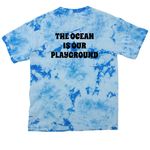Heart of Surfing-Ocean Playground Backside LY, a Sky Blue Youth Crystal Tie Dye Tee (back-view)