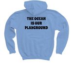 Heart of Surfing-Ocean Playground Backside LY, a Carolina Blue Youth Pullover Hoodie (back-view)