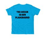 Heart of Surfing-Ocean Playground Backside LY, a Neon Blue Premium Youth Tee (back-view)