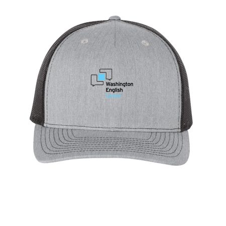 WEC Trucker Hat, a Heather Grey/ Black Printed Five-Panel Trucker Cap
