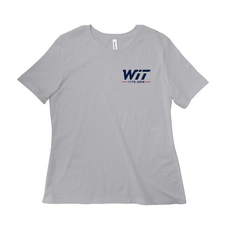 WIT LADIES RED WIT BLUE, a Solid Athletic Grey Women?s Relaxed Cotton Tee
