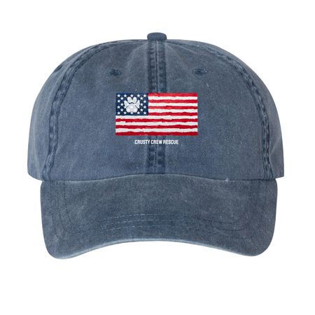 American flag w/pawprint Baseball/Trucker Hat, a Navy Printed Pigment Dye Baseball Cap