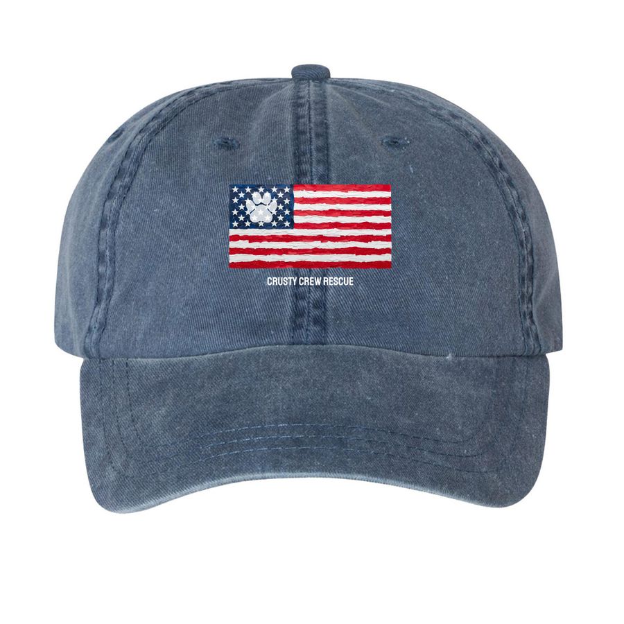 American flag w/pawprint Baseball/Trucker Hat, a Navy Printed Pigment Dye Baseball Cap