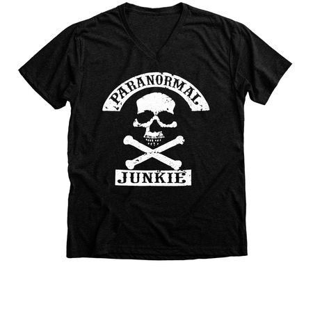 Paranormal Junkie, a Black Heather Premium V-Neck Tee