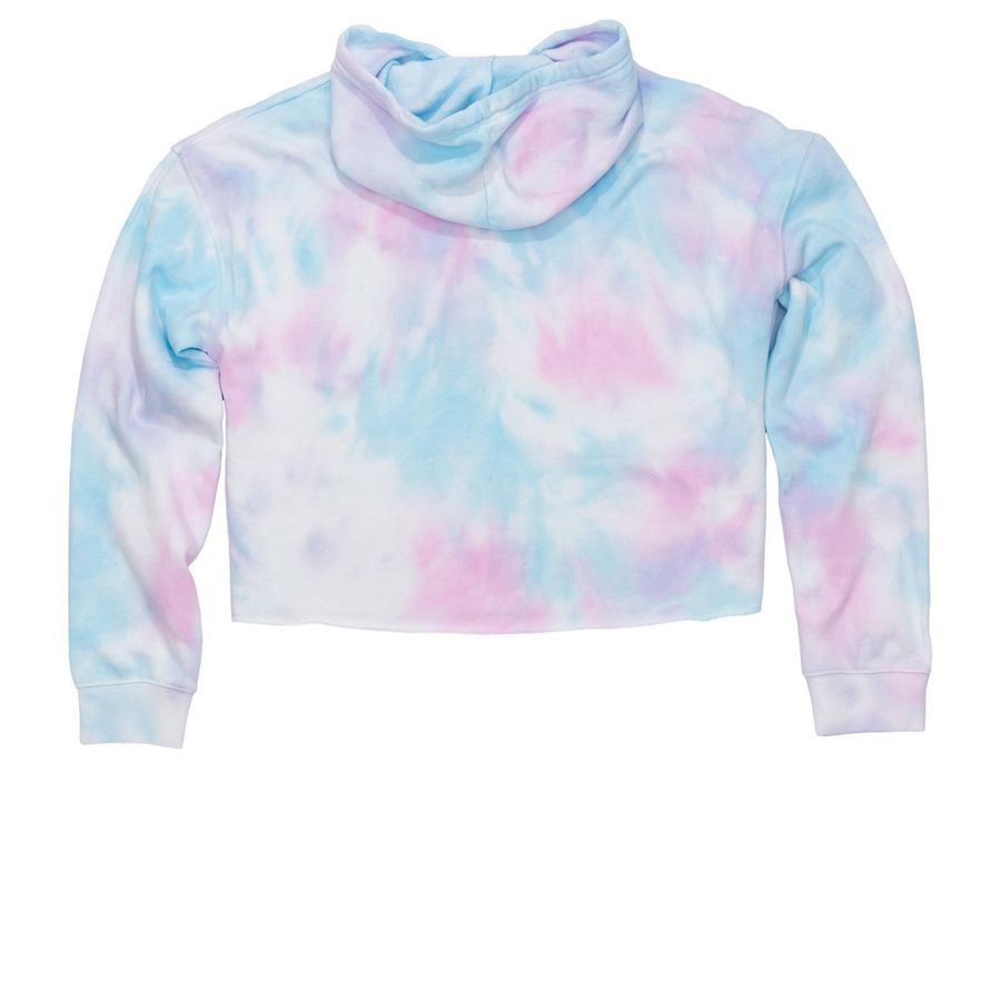 Black Logo/New Colors, a Cotton Candy Women?s Tie Dye Cropped Hoodie (back-view)