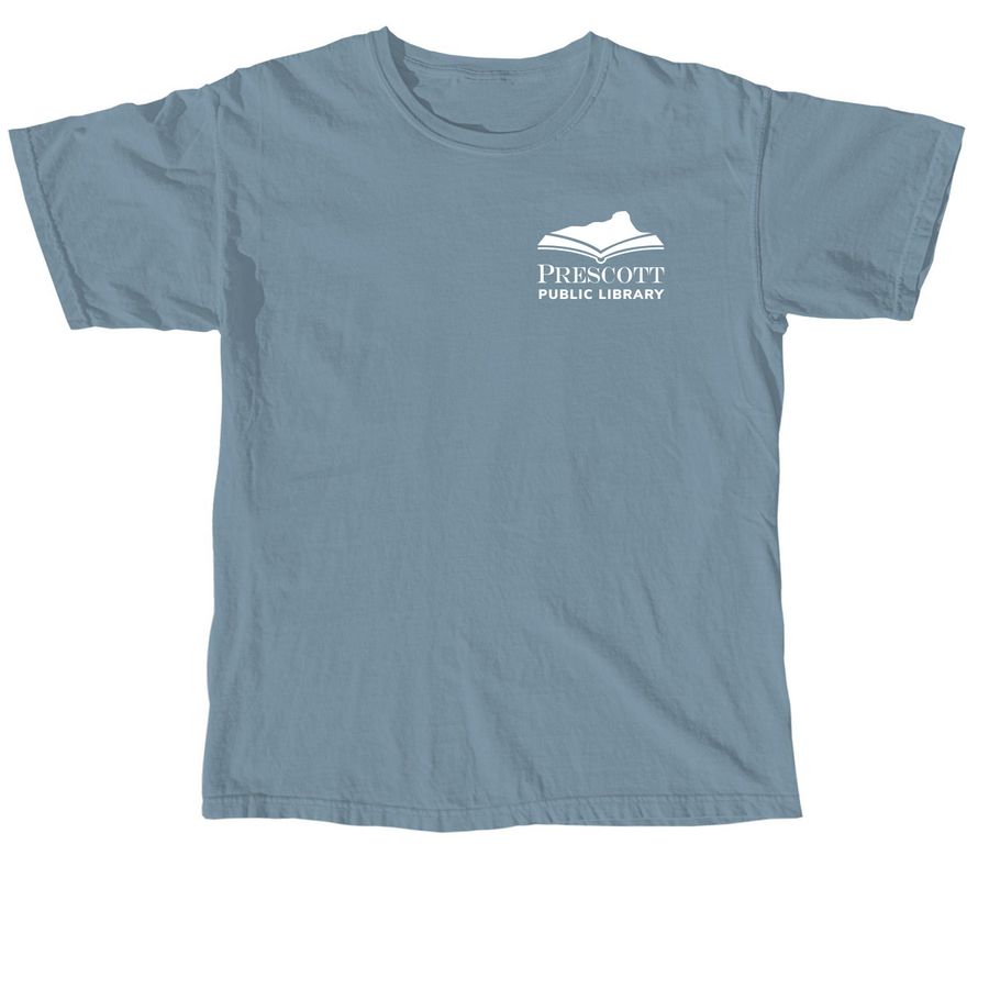 Prescott Public Library Shirts - White Logo, a Ice Blue Comfort Colors Unisex Tee