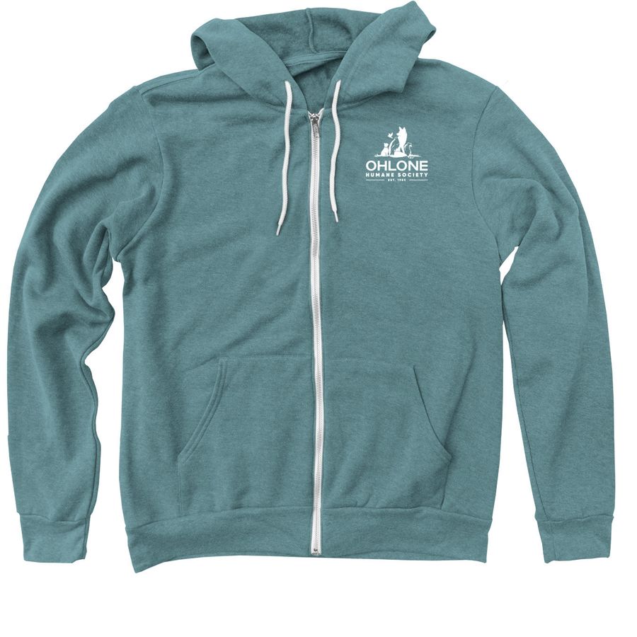 NEW Ohlone Humane Society LOGO!, a Heather Deep Teal Zip Up Hoodie