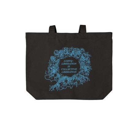 LGBTQ+ Liberation Organic Cotton Tote Bag, a Deep Black Cotton Canvas Tote Bag