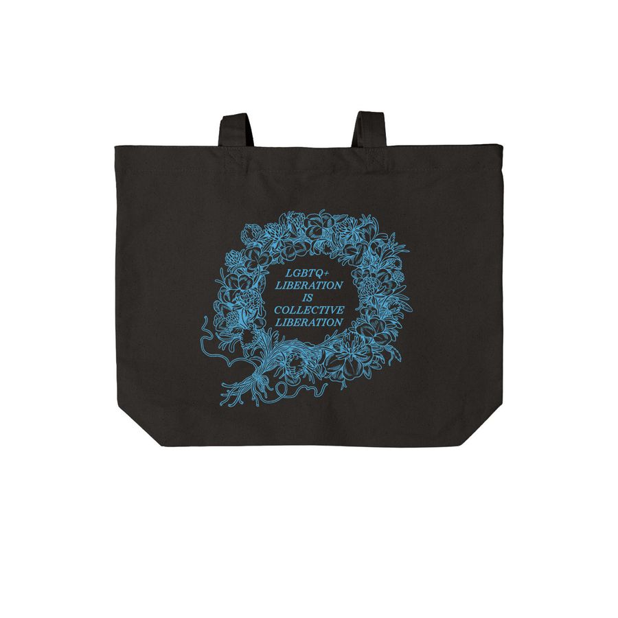 LGBTQ+ Liberation Organic Cotton Tote Bag, a Deep Black Cotton Canvas Tote Bag