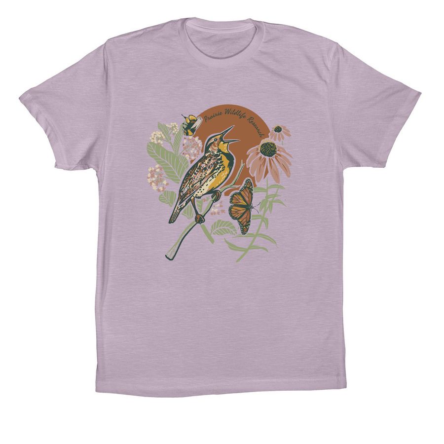 Meadowlark, Monarch, Milkweed, a Light Violet Premium Cotton Tee