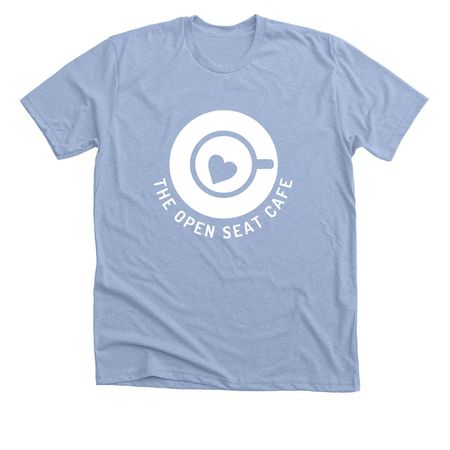 The Open Seat Cafe, a Heather Baby Blue Premium Unisex Tee