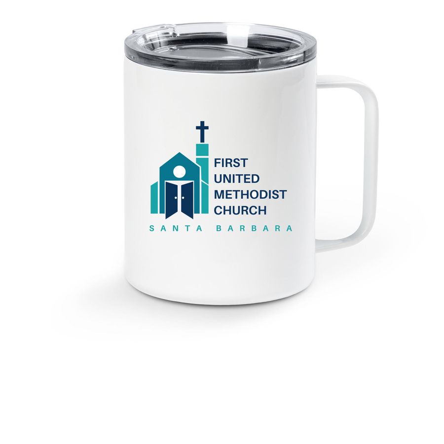 FUMCSB Travel Mug, a White Stainless Steel Travel Mug